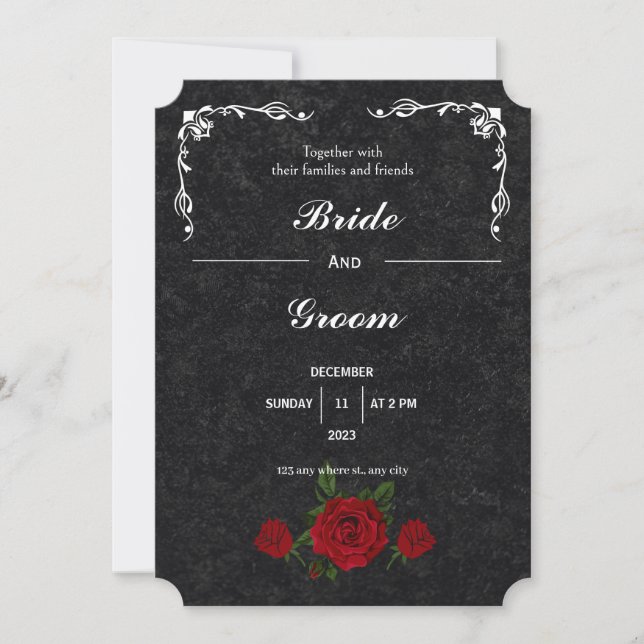 Invitation Mariage Art Déco Noir Et Blanc Moderne (Devant)