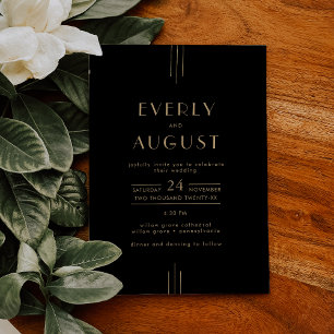 Invitation Mariage Art déco noir et or