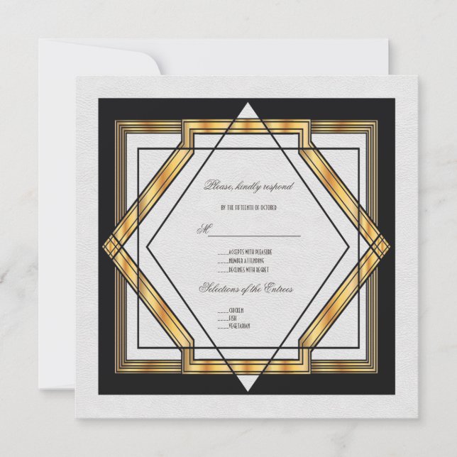 Invitation Mariage Art Déco Or Blanc Gatsby (Devant)