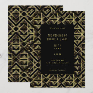 Invitation Mariage Art Déco Or et Noir Audacieux Rétro Glamou
