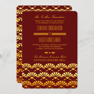 Invitation Mariage Art déco rouge & or invite