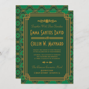 Invitation Mariage Art Déco Vert Invite