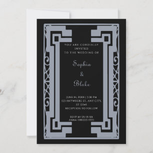 Invitation Mariage Art Déco Vintage Noir et Argent