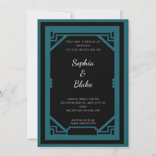 Invitation Mariage Art Déco Vintage Noir et Vert