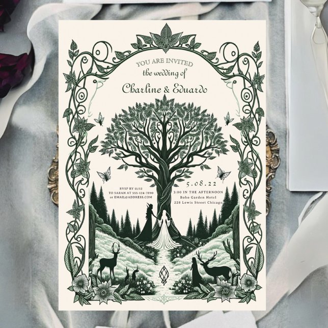 Invitation Mariage Art médiéval fantastique gravure  (Créateur téléchargé)