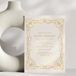 Invitation Mariage Art Nouveau Antique Or Floral Vintage