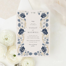 Mariage Art Nouveau Bleu Nuit Or Floral