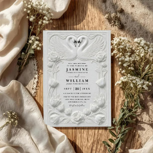 Invitation Mariage Art Nouveau Faux Embossé Cygne QR Code