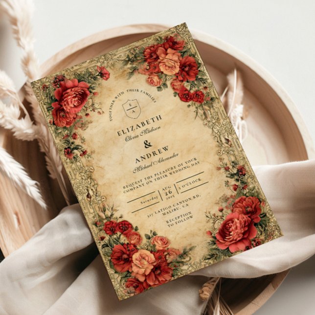 Invitation Mariage Art Nouveau Rose rouge (Créateur téléchargé)
