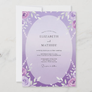 Invitation Mariage Artisanal Améthyste Feuillage Peint