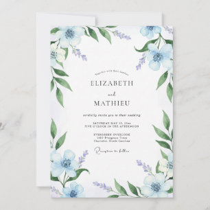 Invitation Mariage Artisanal Foliage Peint en Azure