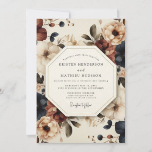 Invitation Mariage artistique à la floraison indigo de Bourgo