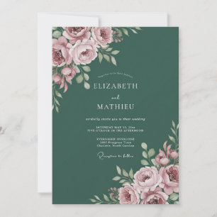Invitation Mariage artistique à la florale rose
