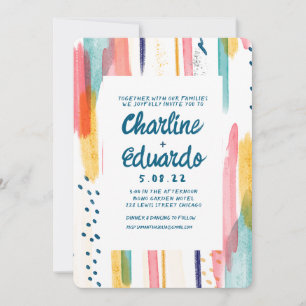 Invitation Mariage artistique Abstrait Aquarelle Brush coloré