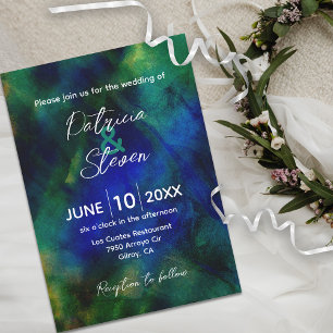 Invitation Mariage artistique Abstrait bleu foncé vert