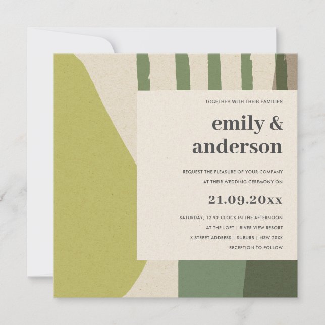 INVITATION MARIAGE ARTISTIQUE ABSTRAIT MODERNE LIME GREEN KRA (Devant)