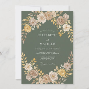 Invitation Mariage Artistique Automnal Vert Sauge