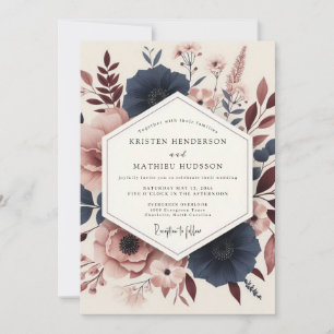 Invitation Mariage Artistique Bois de Rose Navy