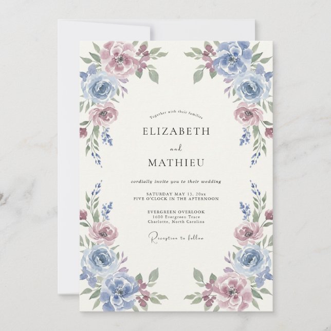Invitation Mariage Artistique Botanique Mauve (Devant)