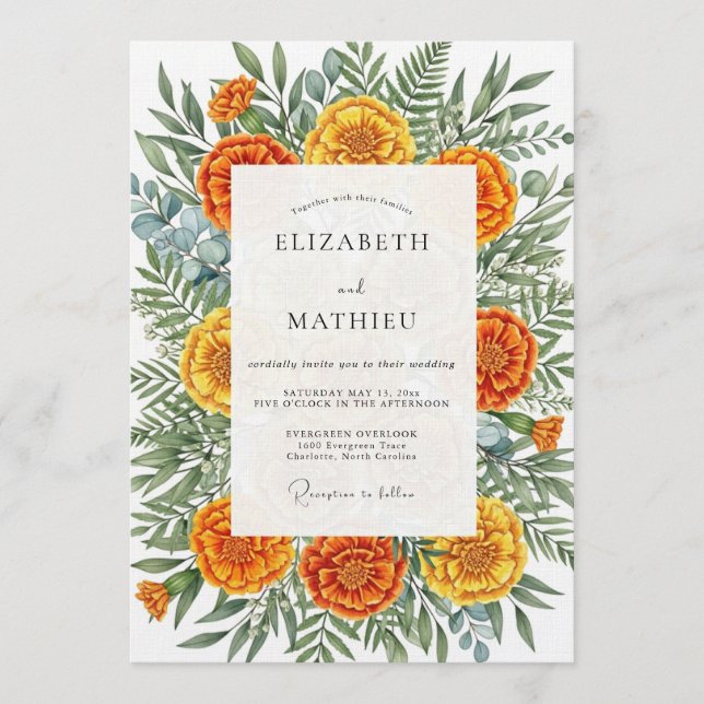 Invitation Mariage Artistique Botanique Souci (Devant)