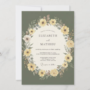 Invitation Mariage artistique de nature vert olive