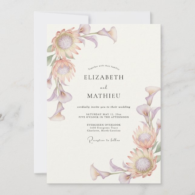 Invitation Mariage Artistique de Printemps au Lavande Rosé (Devant)