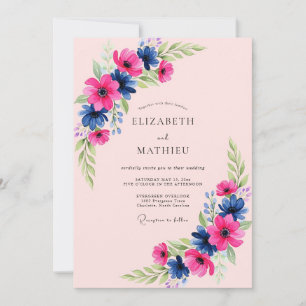 Invitation Mariage artistique de printemps Navy Blush