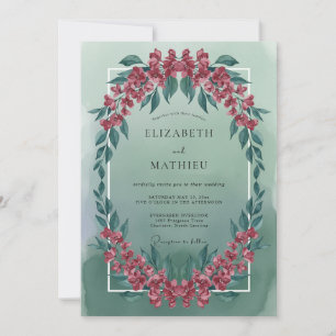Invitation Mariage Artistique Fleur Verte Menthe