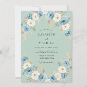 Invitation Mariage artistique floral bleu