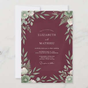 Invitation Mariage artistique floral embrassant Bourgogne