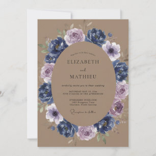 Invitation Mariage Artistique Floral Lavande Navy