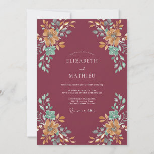 Invitation Mariage artistique floral luxuriant de Bourgogne