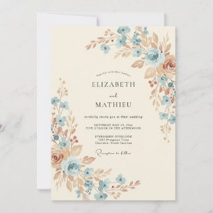 Invitation Mariage Artistique Rustique Bleu Poussiéreux