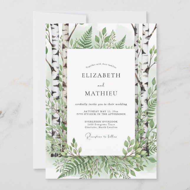 Invitation Mariage Artistiques Sauvage de Verdure Moussu (Devant)