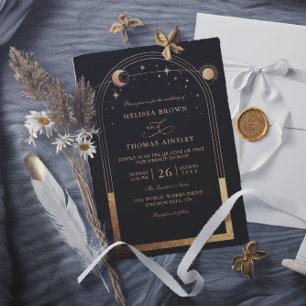 Invitation Mariage Astronomie Soleil Lune Bohème Code QR Budg