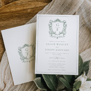 Invitation Mariage au blason de monogramme de roses française