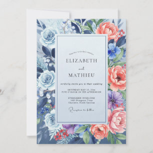 Invitation Mariage au bleuet et feuillage de corail d'eucalyp