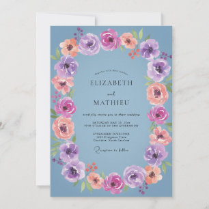 Invitation Mariage au Bleuet Violet Ranunculus Eucalyptus