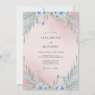 Invitation Mariage au Blush Cornflower Eucalyptus