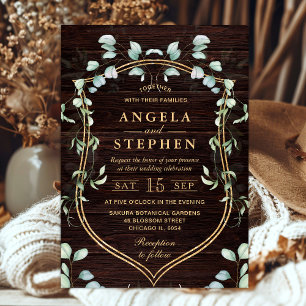 Invitation Mariage au cadre doré et eucalyptus aquarelle