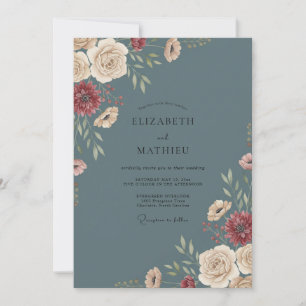 Invitation Mariage au Champagne Ardoise Zinnia Eucalyptus