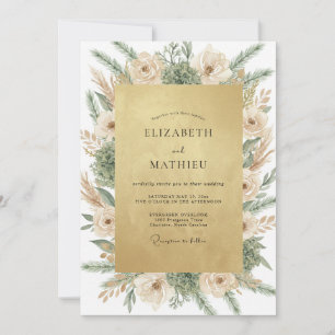 Invitation Mariage au Champagne Olive Pampas Eucalyptus
