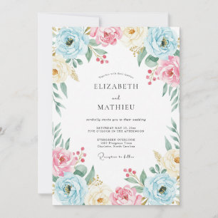 Invitation Mariage au Champagne Pêche Ranunculus Eucalyptus