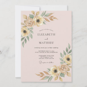 Invitation Mariage au Champagne Rose Ranunculus Eucalyptus