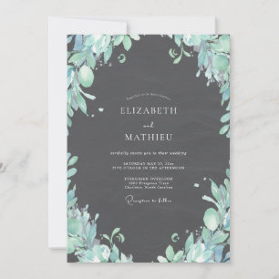 Invitation Mariage au Charbon de Bois Menthe Feuillage Eucaly
