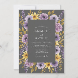 Invitation Mariage au charbon lilas jaune eucalyptus