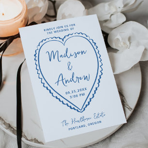 Invitation Mariage au cœur bleu capricieux