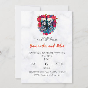 Invitation Mariage au cœur de rose en marbre squelette