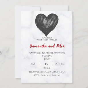 Invitation Mariage au cœur en marbre à coup de pinceau noir