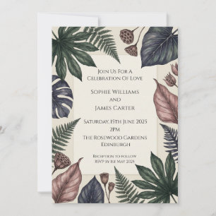 Invitation Mariage au coin des feuilles botaniques tropicales